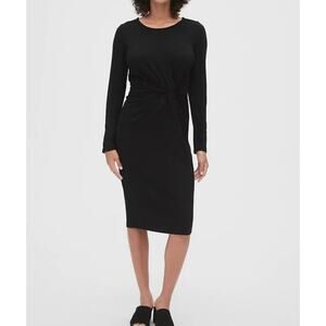 Gap Womens Long Sleeve Midi Sweater Dress Large Black Twist Knot Front Knit